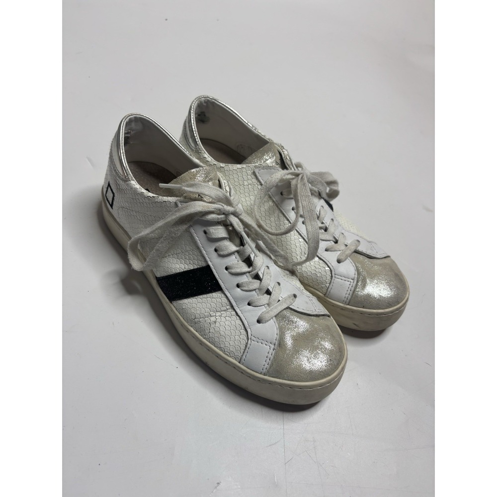 Anthropologie D.A.T.E. White Glitter Low Top Lace Up Sneakers Women's 6.5‎ EU 37